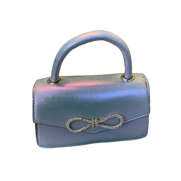 ALDO Holographic Flap-Over Shoulder Bag rhinestone silver bow retro small bag - Picture 2 of 6